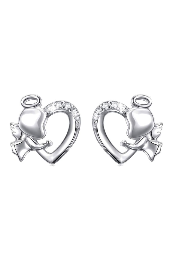 Angel Heart Stud Earrings for Women Sterling Silver Cubic Zirconia Ginger Lyne Collection