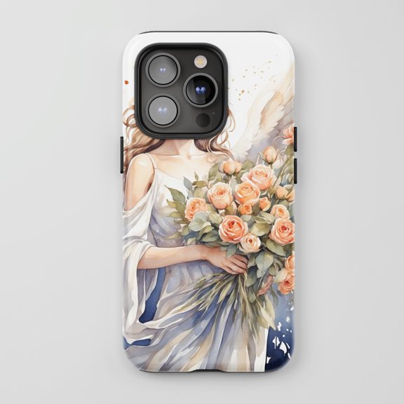 Angel Holding Roses For All iPhone Series Protective Phone Case Watercolor Floral Cream