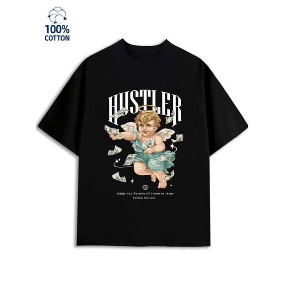 Angel Hustler Tee men's 180G 100% Cotton black Unique Design Unisex Shirt Graphic tshirts Casual Unisex Shirt Crewneck tshirts Classic Unisex Shirt Short Sleeve tshirts