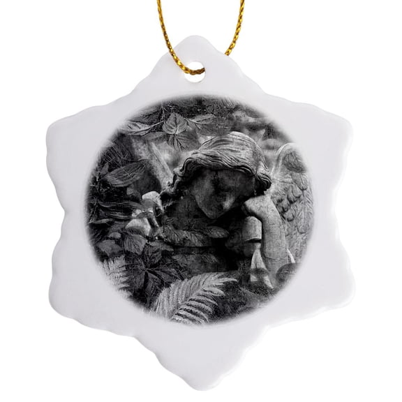 3drose, Angel in Black and White, 3 inch Snowflake Porcelain Ornament