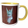 thumbnail image 1 of 3drose, Angel in Blue Robe with Purple Sash and Blue Wings on a Plum Background and Pink Line Accents, 11oz Two-tone Yellow Mug, 1 of 6