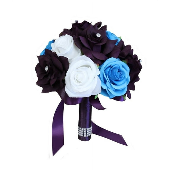 Angel Isabella Bouquet in Malibu Turquoise and Plum Artificial Keepsake Flowers