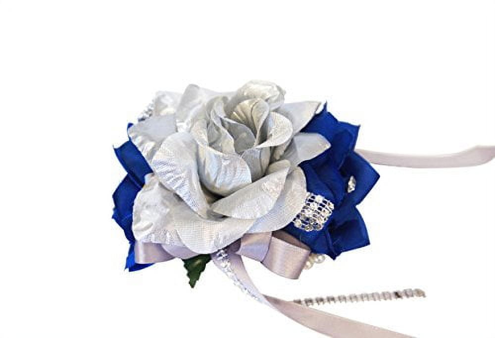 Angel Isabella Wrist Corsage Royal Blue and Silver Artificial Roses