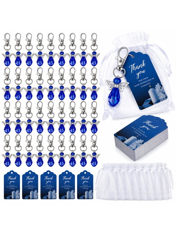 Angel Keychain Set with Gauze Bag and Sympathy Thank You Card, Ideal Table Decoration and Remembrance Gift for Funeral and Celebration of Life