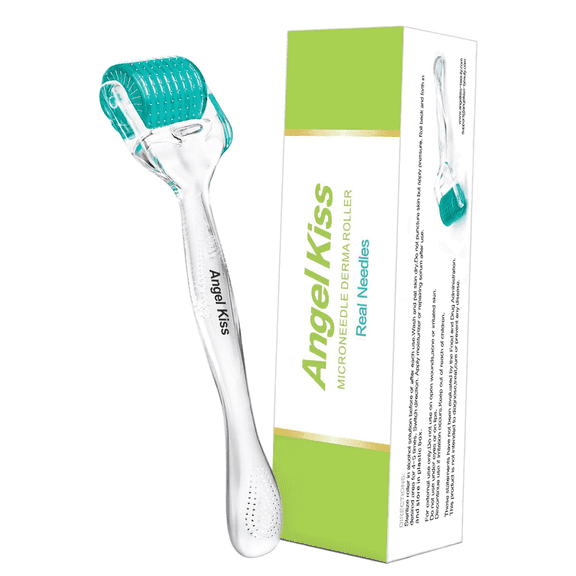 Angel Kiss Derma Roller Real Needle - 0.25mm Microneedling Roller for Face & Hair & Beard - 192 Individual Stainless Steel Needles - Micro Derma Skincare Tool For Women and Men