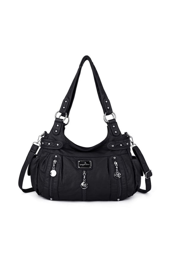 Multi pocket women's shoulder bag with detachable straps