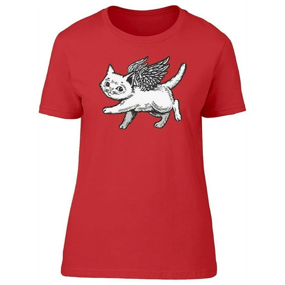 Angel Kitten Cat Sketch T-Shirt Women -Image by Shutterstock, Female Small