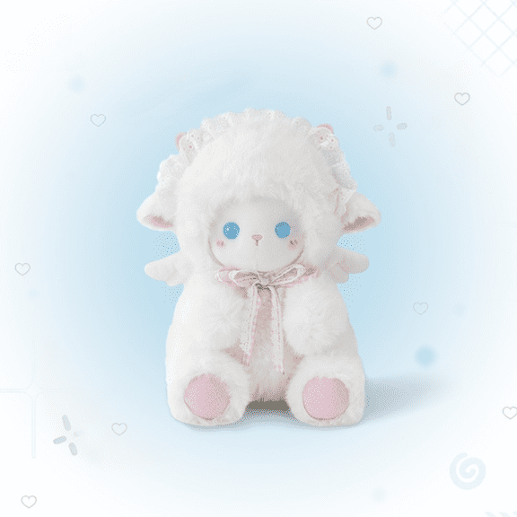 Angel Lamb Plush Stuffed Animal Doll, Ultra Soft Faux Fur Sheep Toy with Wings & Bow, Cozy Cute Aesthetic Plush Decor, Giftable Collectible Pillow Figure