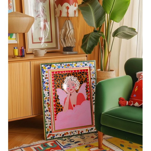 Angel Leopard Pattern Maximalist Folk Art Unframed Paper Print
