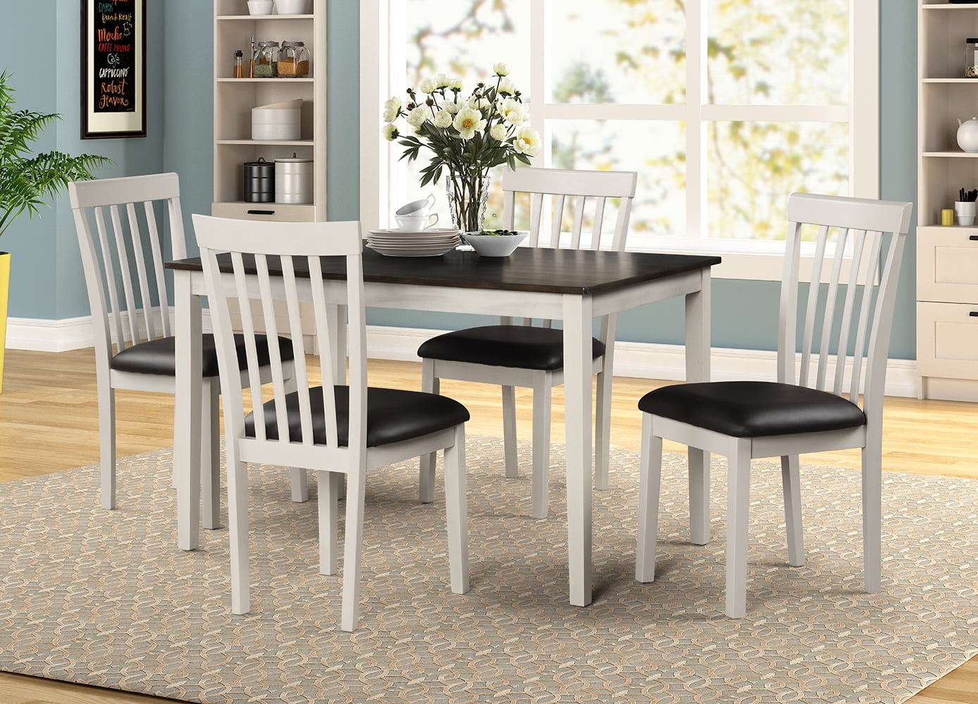Angel Line 5-piece Kayla dining set with 1 table and 4 chairs, white w/ walnut - Walmart.com