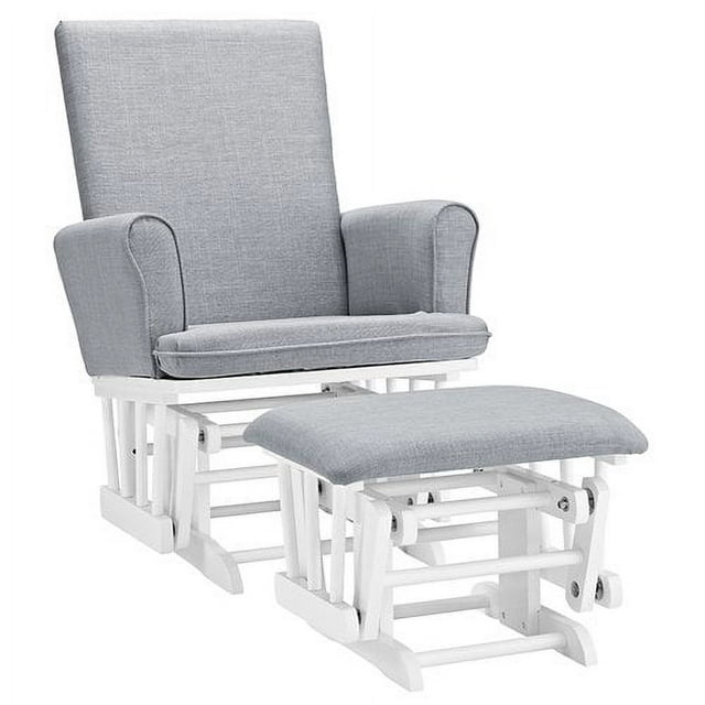 Angel Line Ashley Semi-Upholstered Glider and Ottoman, White Finish with Gray Cushion