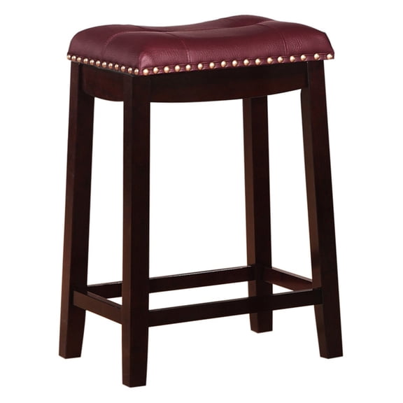 Angel Line Cambridge 24" Padded Saddle Stool, Espresso w/ Dark Red Cushion