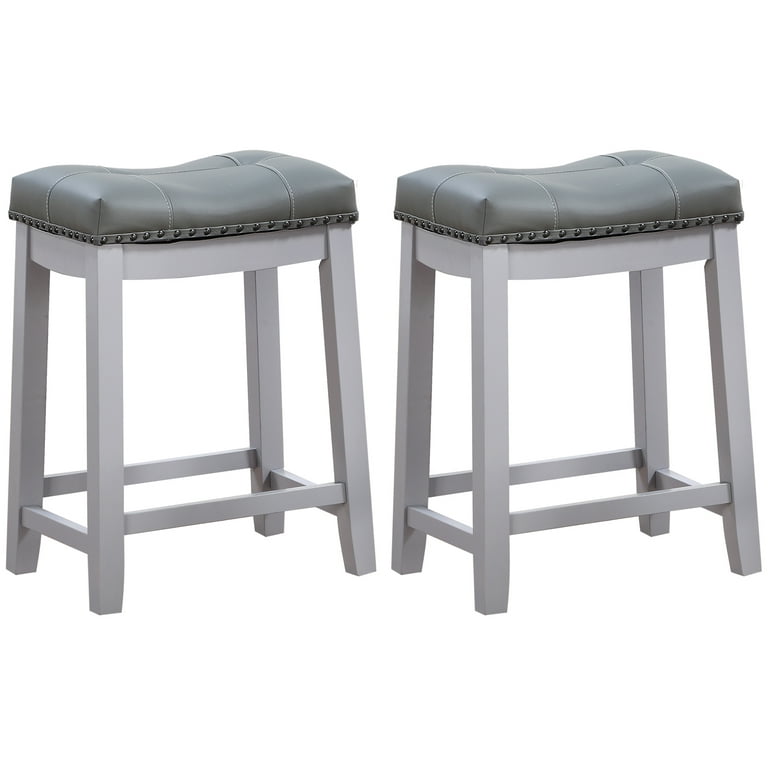 Angel Line Cambridge 24 in. Padded Saddle Counter Stool with Nailhead Trim Gray - Set of 2