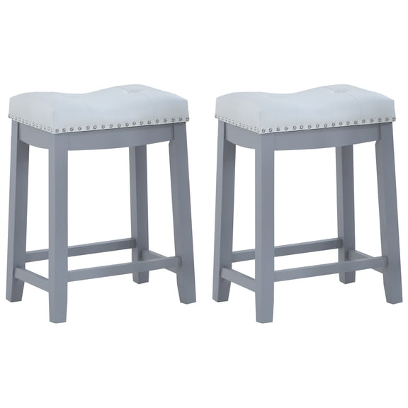 Angel Line Cambridge 24" Padded Saddle Stool-Gray w/ White Cushion, Set of 2