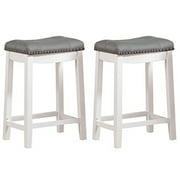 Angel Line Cambridge 24 Padded Saddle Stool, White w/ Gray Cushion, Set of 2
