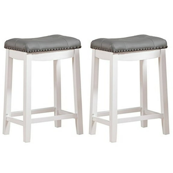 Angel Line Cambridge 24" Padded Saddle Stool, White w/ Gray Cushion, Set of 2