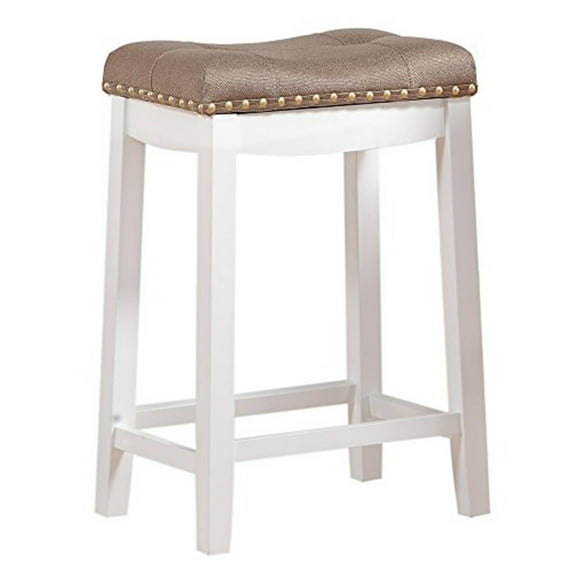Angel Line Cambridge 24" padded saddle stool-white w/ tan cushion-Color:White,Size:24" seat height,Style:tan cushion