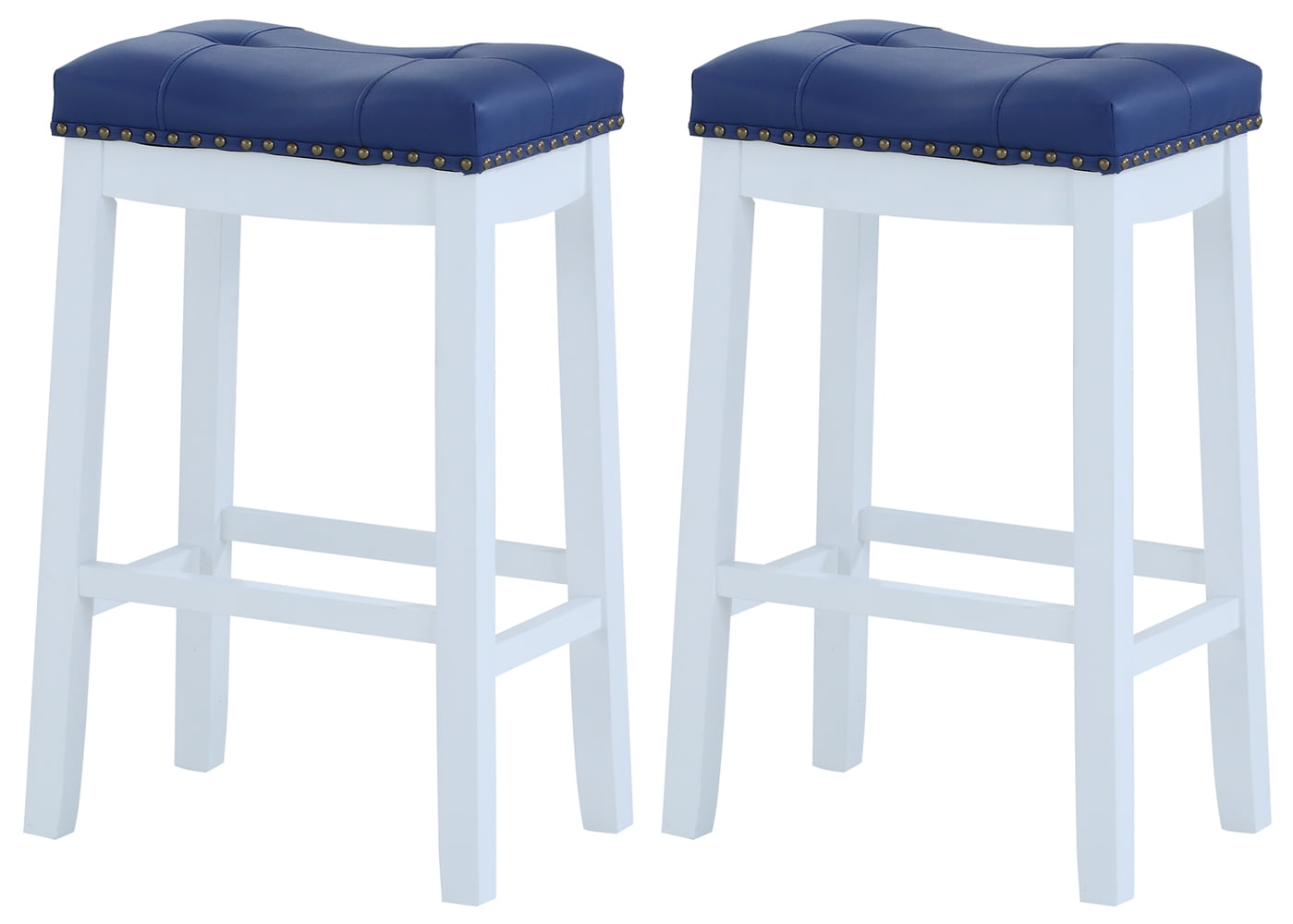 Angel Line Cambridge 24 inch Padded Saddle Stool-White w/ Blue Cushion Set of 2