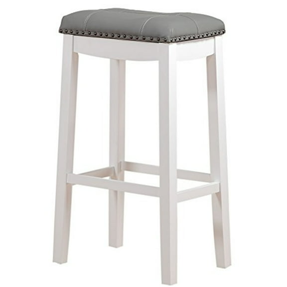 Angel Line Cambridge 29" Padded Saddle Stool, White w/ Gray Cushion