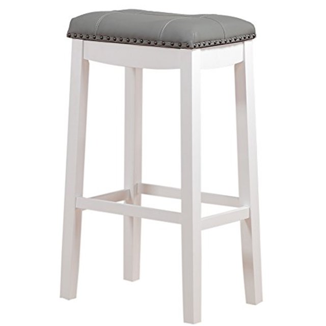 Angel Line Cambridge 29" Padded Saddle Stool, White w/ Gray Cushion ...