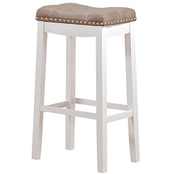 Angel Line Cambridge 29" Padded Saddle Stool, White w/ Tan Cushion