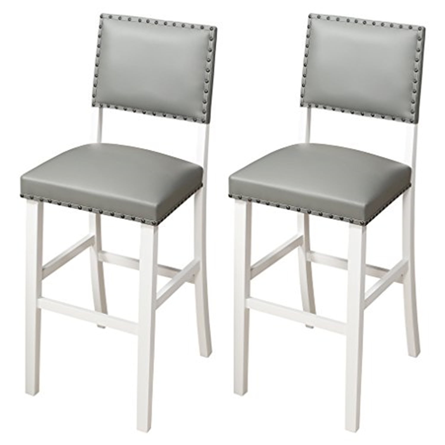 Angel Line Kirkland 29" Bar Stool-White w/ Gray Cushion-set of 2-Color:White,Size:29" seat height,Style:gray cushion