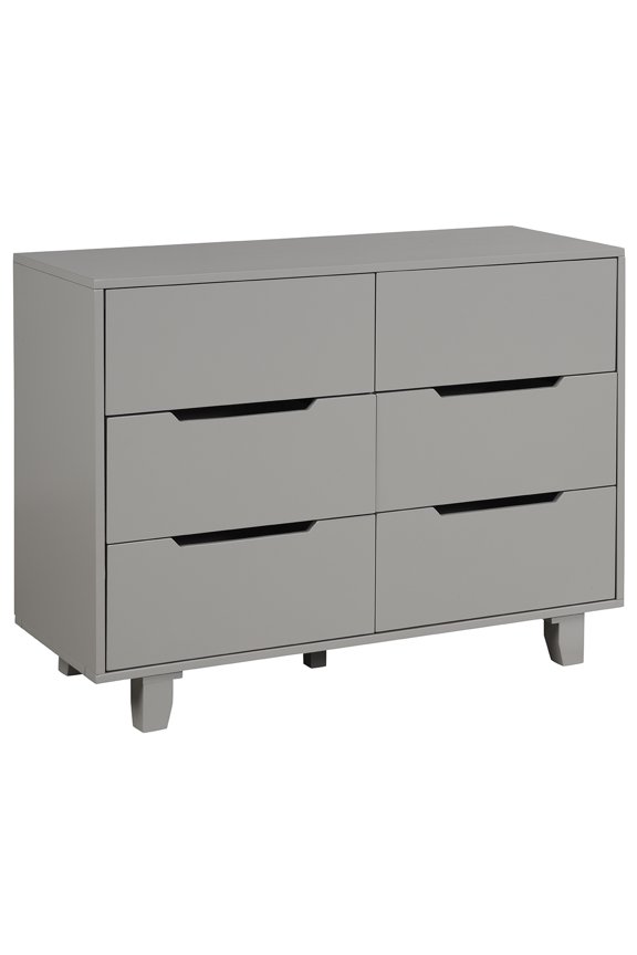Madison 6 Drawer Double Dresser, Gray, Modern Design, Solid Wood