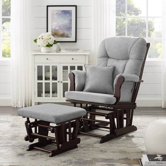 Angel Line Monterey II Glider and Ottoman, Espresso Finish with Gray Cushions