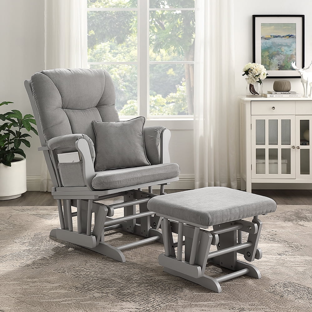 Angel Line Monterey II Glider and Ottoman, Gray Finish with Gray Cushion