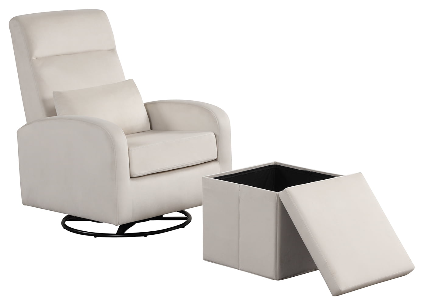 Angel Line Sonia Upholstered Swivel Glider w/ Storage Ottoman, Cream
