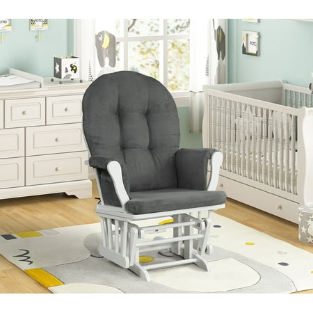 Angel Line Windsor Glider, White with Dark Gray Cushions