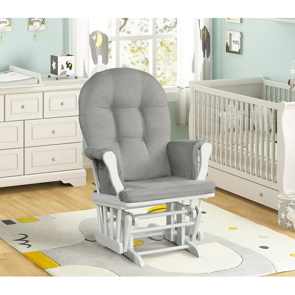 Angel Line Windsor Glider, White with Gray Cushions