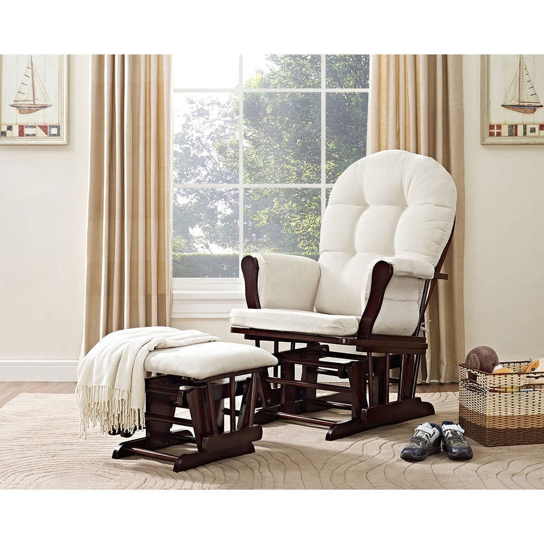 Angel Line Windsor Glider and Ottoman, Espresso Finish and Beige