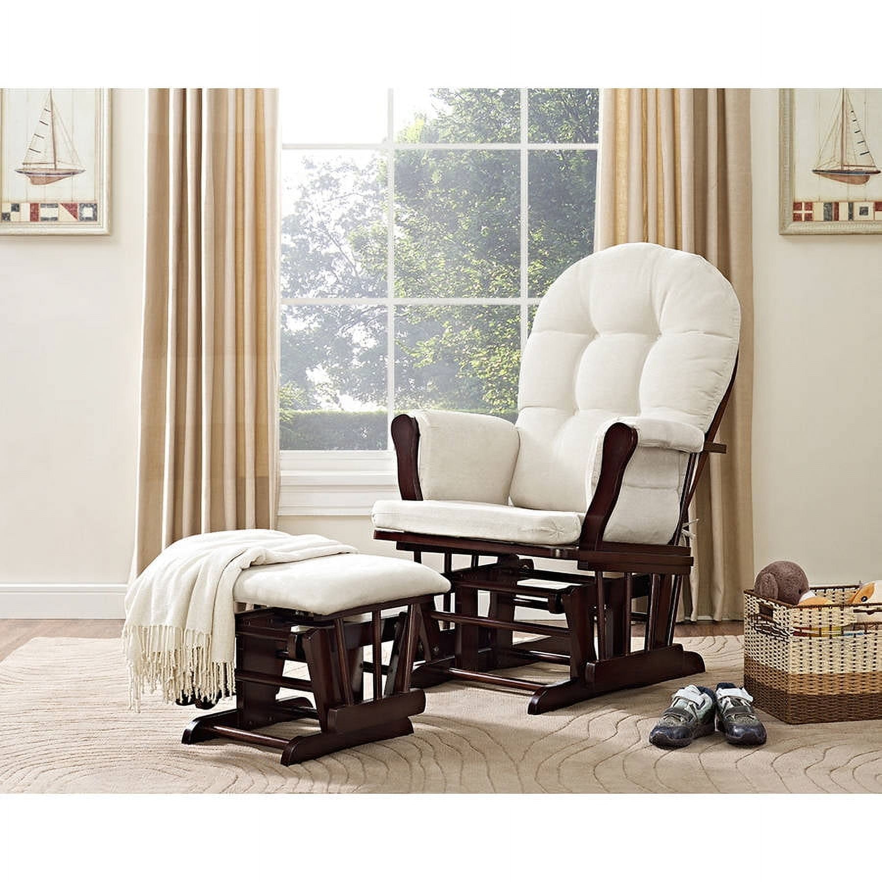 Angel Line Windsor Glider and Ottoman, Espresso Finish with Beige Cushions