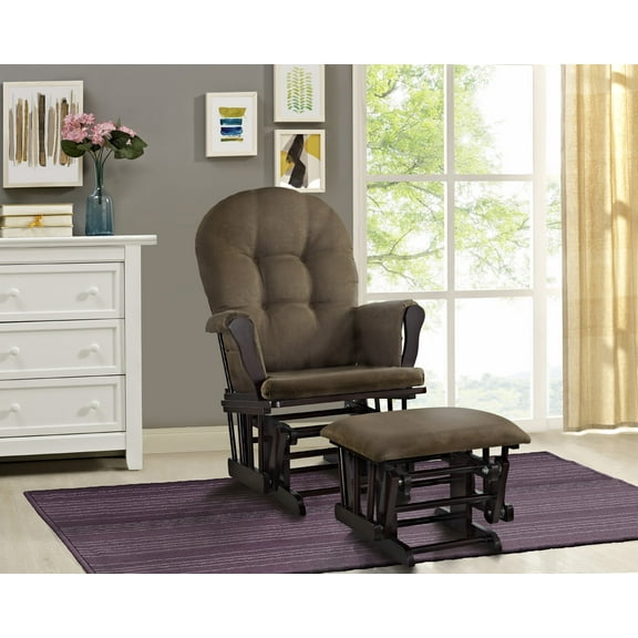 Angel Line Windsor Glider and Ottoman, Espresso Finish with Chocolate Cushions