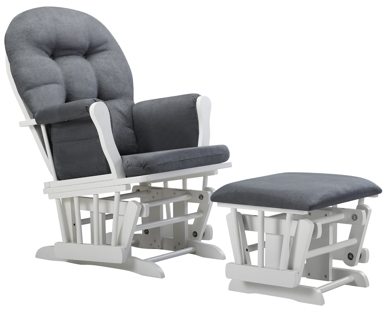 Angel line windsor glider and ottoman white finish and gray cushions hotsell