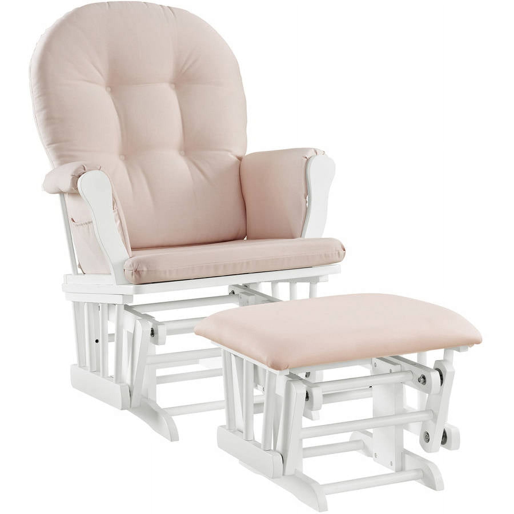 Angel Line Windsor Glider and Ottoman, White Finish with Pink Cushions