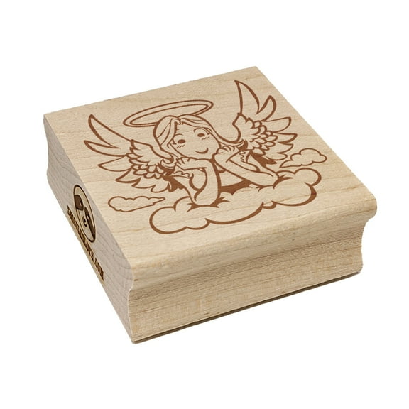 Angel Looking Down from Clouds Square Rubber Stamp Stamping Scrapbooking Crafting - Large 2.75in