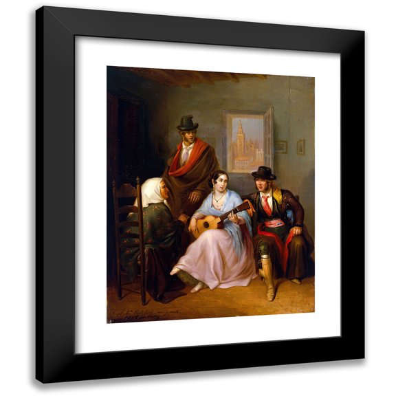 Angel María Cortellini Hernández 20x24 Black Modern Framed Museum Art Print Titled - Serving Girl Singing. Tavern Scene (1846)