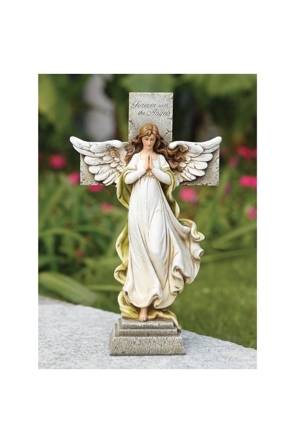 Non Metal Forever With THE Angels Memorial Angel with Cross Stone Resin Statue