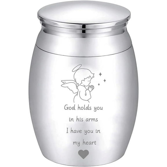 Angel Mini Urn Small Keepsake Cremation Urns Ashes Holder Miniature Burial Funeral Paw Container Jar Engraving Stainless Steel for DIY Human Ashes Pet Dog Cat 1.57 x 1.18 Inch(Silver)