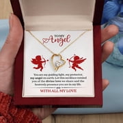 To My Angel Necklace - Valentines Day Jewelry with Cupid - Wedding Anniversary Jewelry for Wife Christmas Birthday Title 18k Yellow Gold Finish, Box Choice Luxury Box