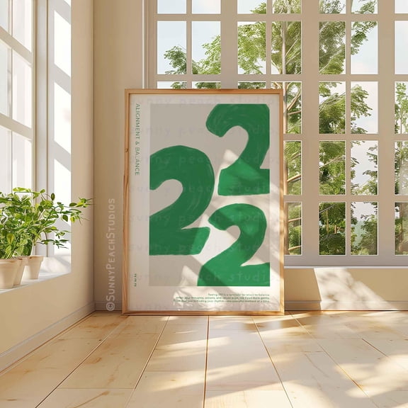 Angel Number 222 Minimal Neutral Wall Decor Spiritual Positivity, Unframed Paper Poster 8x10in