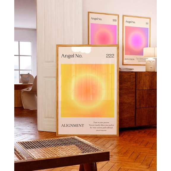 Angel Number 222 Wall Art Print, Yellow Aura Gradient Spiritual Zen Decor Unframed Paper Print