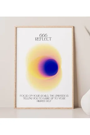 Angel Number 666 Gradient Print Aura Energy Gradient Reflect Home Decor Office Wall Art