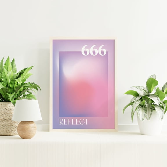Angel Number 666 Reflect Poster Spiritual Manifestation Gradient Aura Wall Art Cute Trendy Poster, Unframed Size 8x12