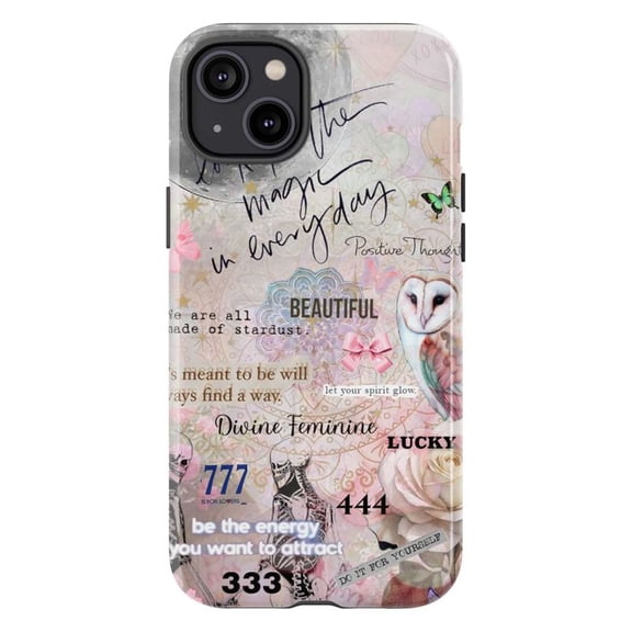 Angel Number Collage Phone Case, Divine Feminine Owl Art Cover for iPhone 17 16 15 14 13 12 11 Pro Plus Mini