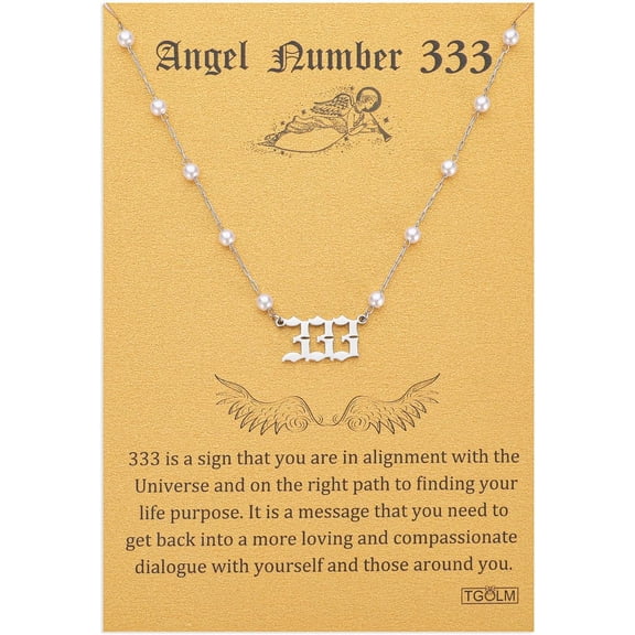 Angel Number Necklace 18K Gold Plated Stainless Steel Faux Pearl Choker Chain Aesthetic Accessories Jewelry For Women 16"[o2846]