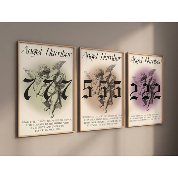 Angel Number Print Aura Art Inspirational Wall Decor Set 3 Stretched Canvas 16x24