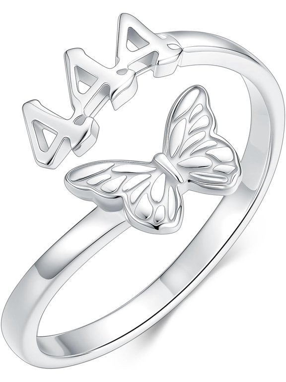 Angel Number Ring 925 Sterling Silver Butterfly/Cross Angel Number Rings Adjustable Numerology Jewelry Gifts for Women(Size 7 Adjustable)